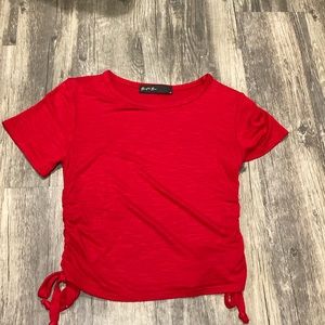 Brit & Bri red tee-shirt with ties on sides